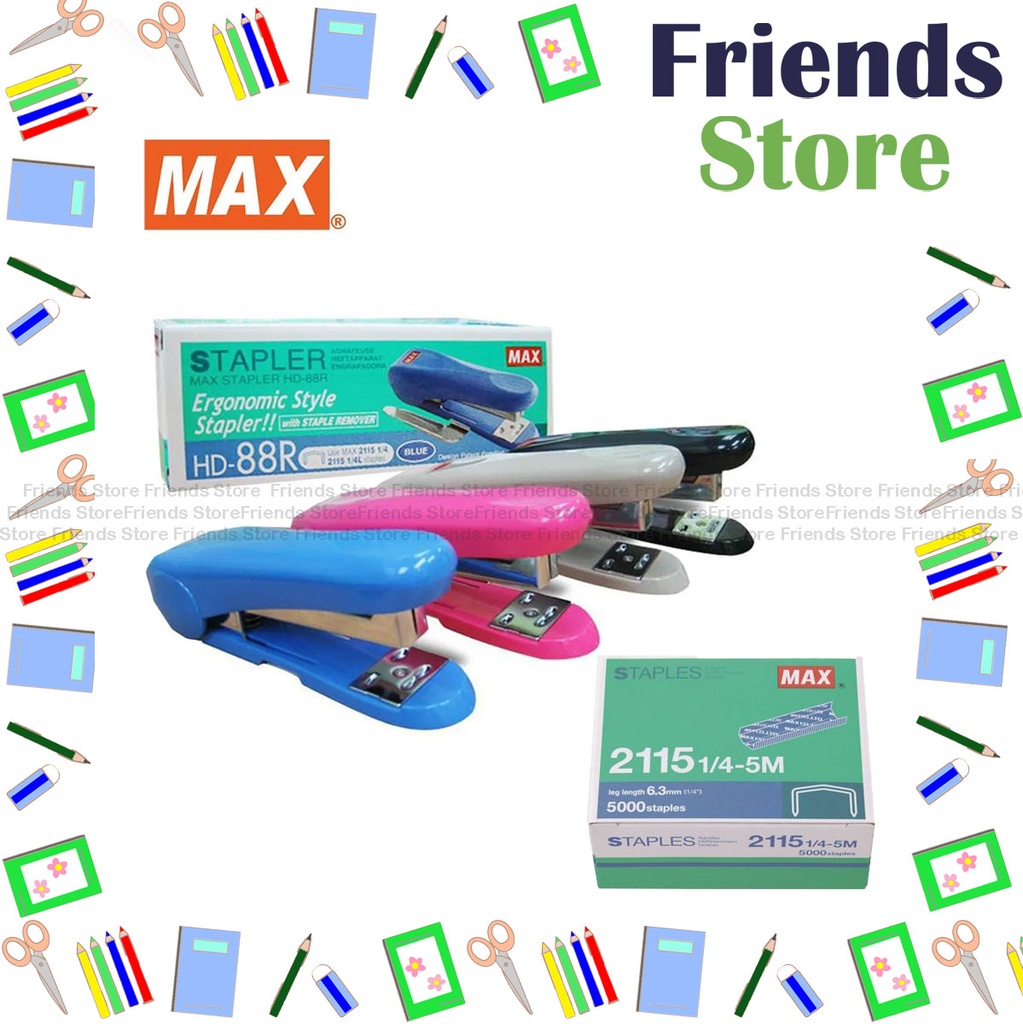 MAX - เครื่องเย็บกระดาษ HD-88R พร้อมลูกแม็ก [ชุดคอมโบ] (การกระจายสีแบบสุ่ม)