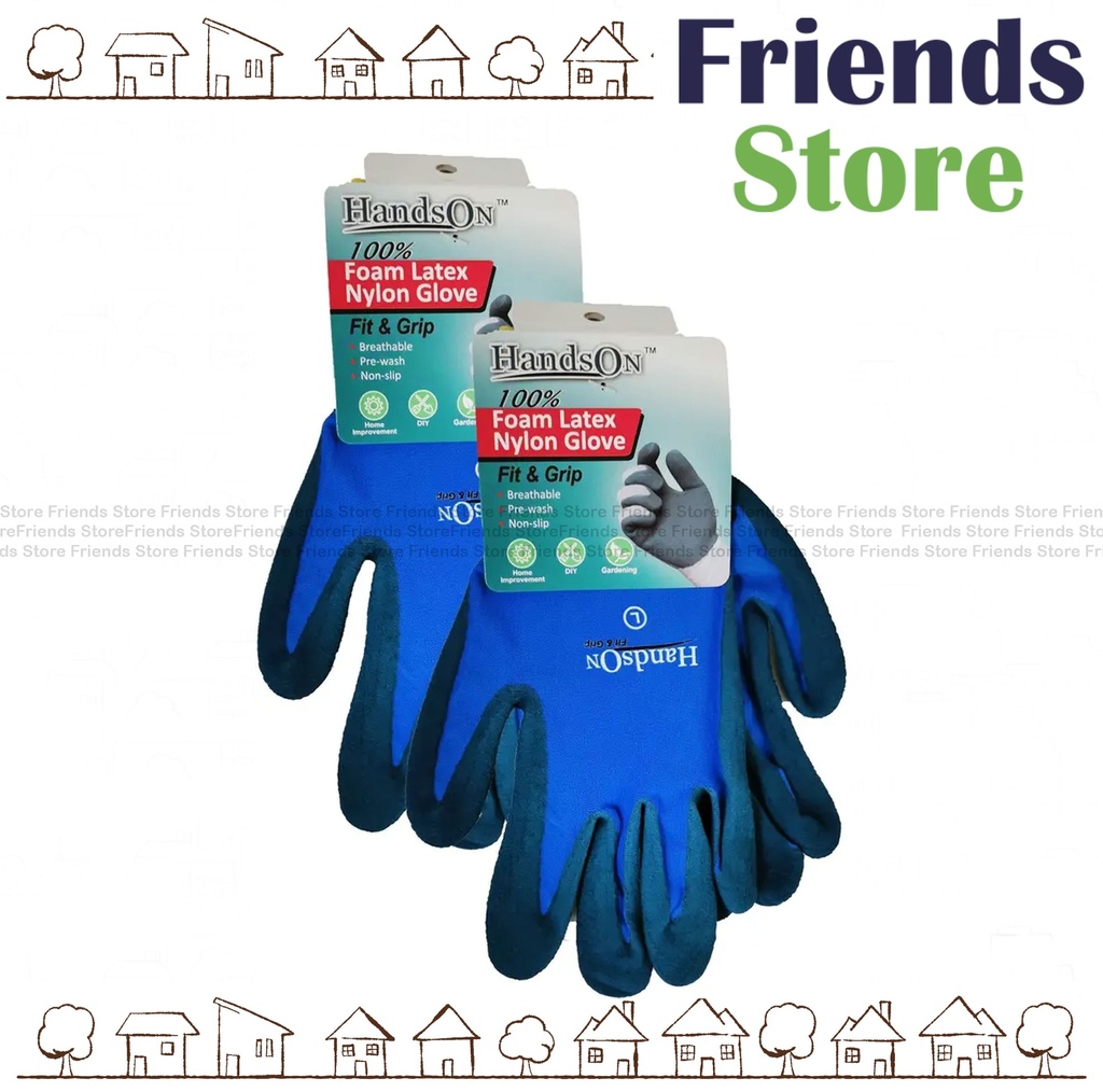 HandsON - 100% Foam Latex Nylon Glove 309829 (Blue/ size L) X 2