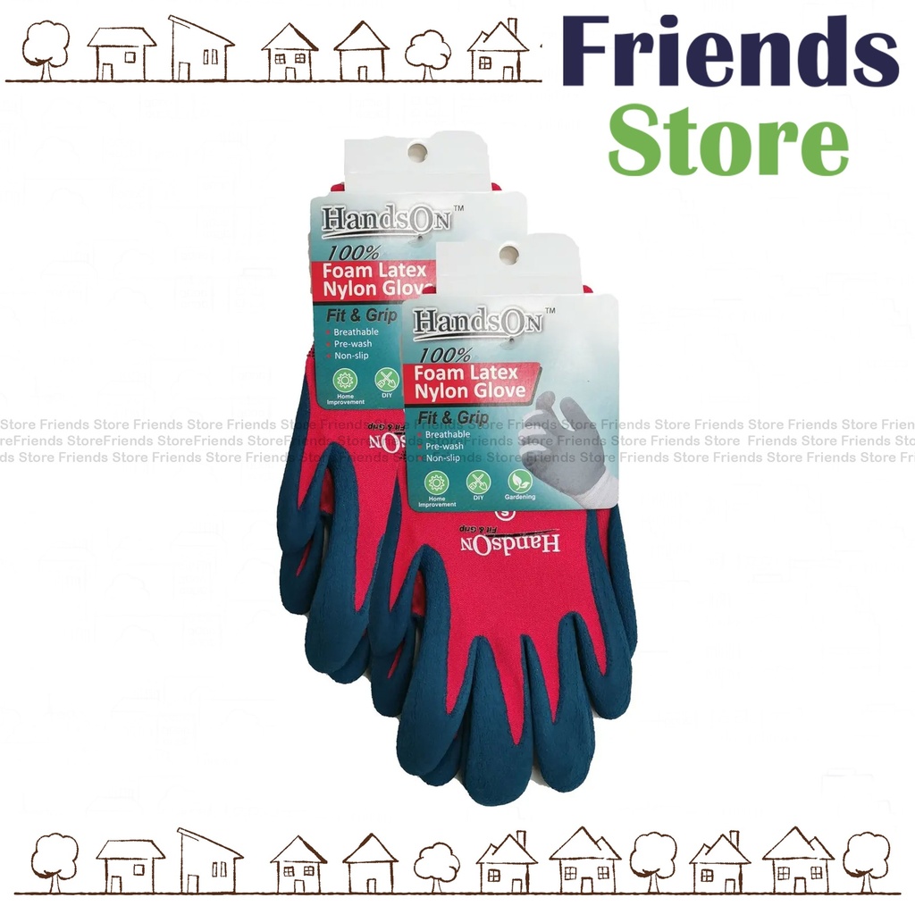 [GFGS] ถุงมือไนลอน HandsON ทำจากโฟมลาเท็กซ์ 100% รุ่น 309805 (สีแดง/ไซส์ S) จำนวน 2 ชิ้น
