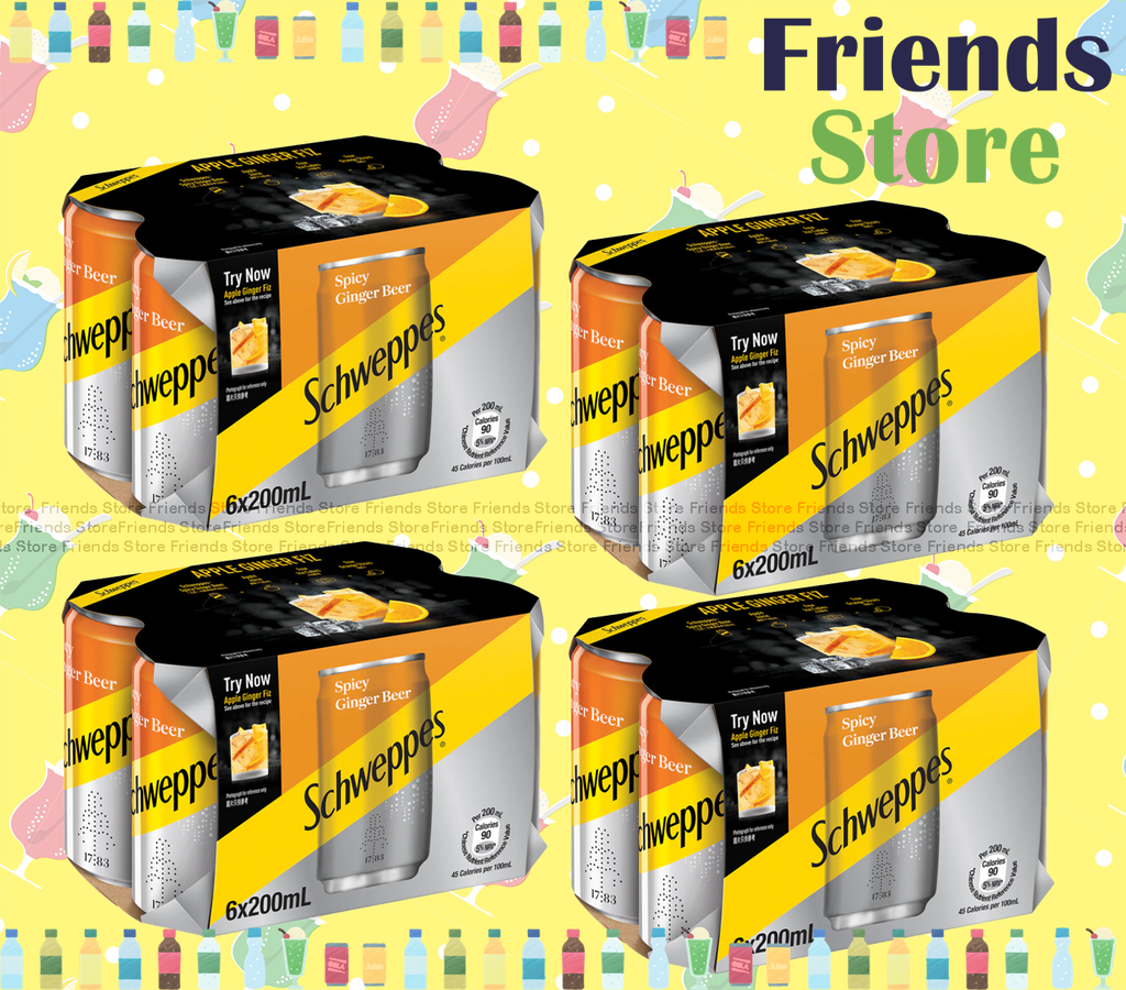 Schweppes - [Full case] Spicy Ginger Beer Soda Mini Can (Ginger Flv.) (200ml X 6 x 4) New/old pkg randomly dist.