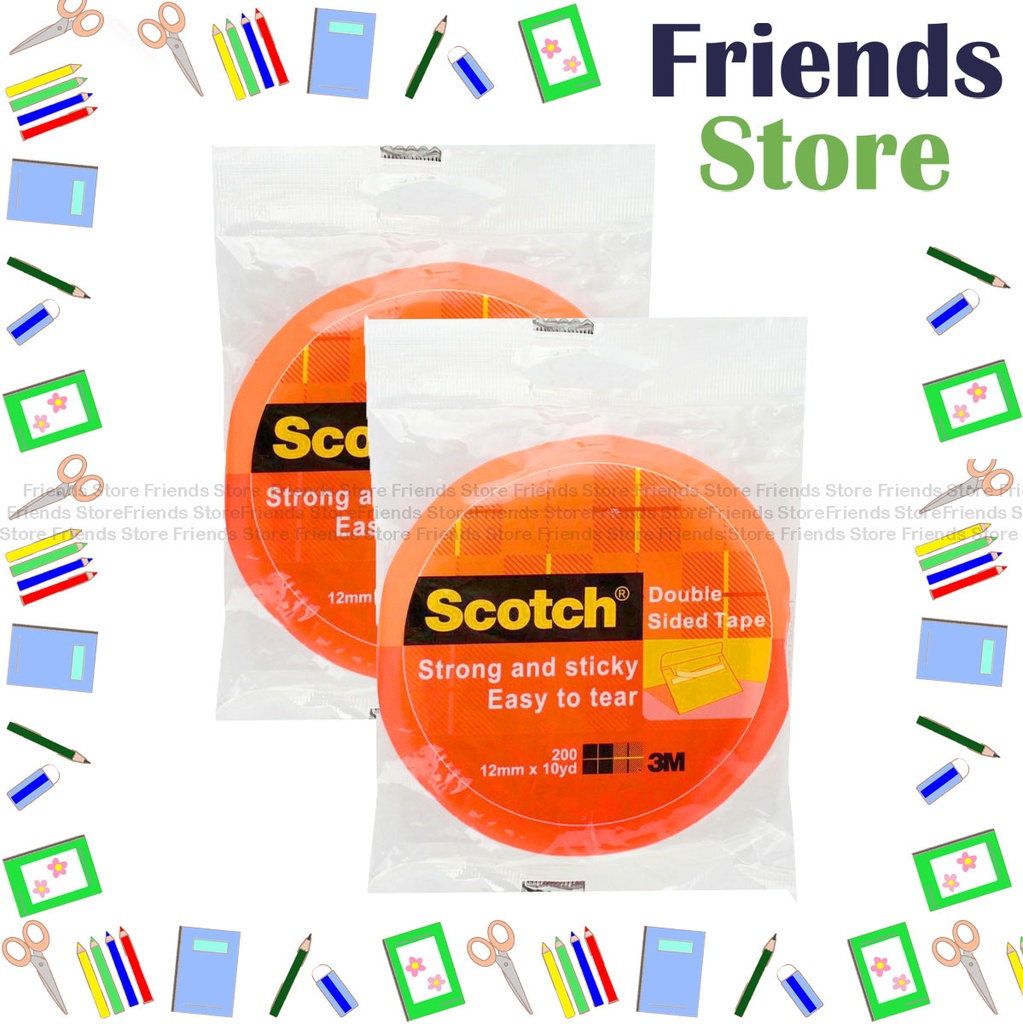[111566] เทปกาวสองหน้า Scotch พร้อมแผ่นรอง ขนาด 12 มม. x 10 หลา จำนวน 200 ชิ้น [2 ม้วน]