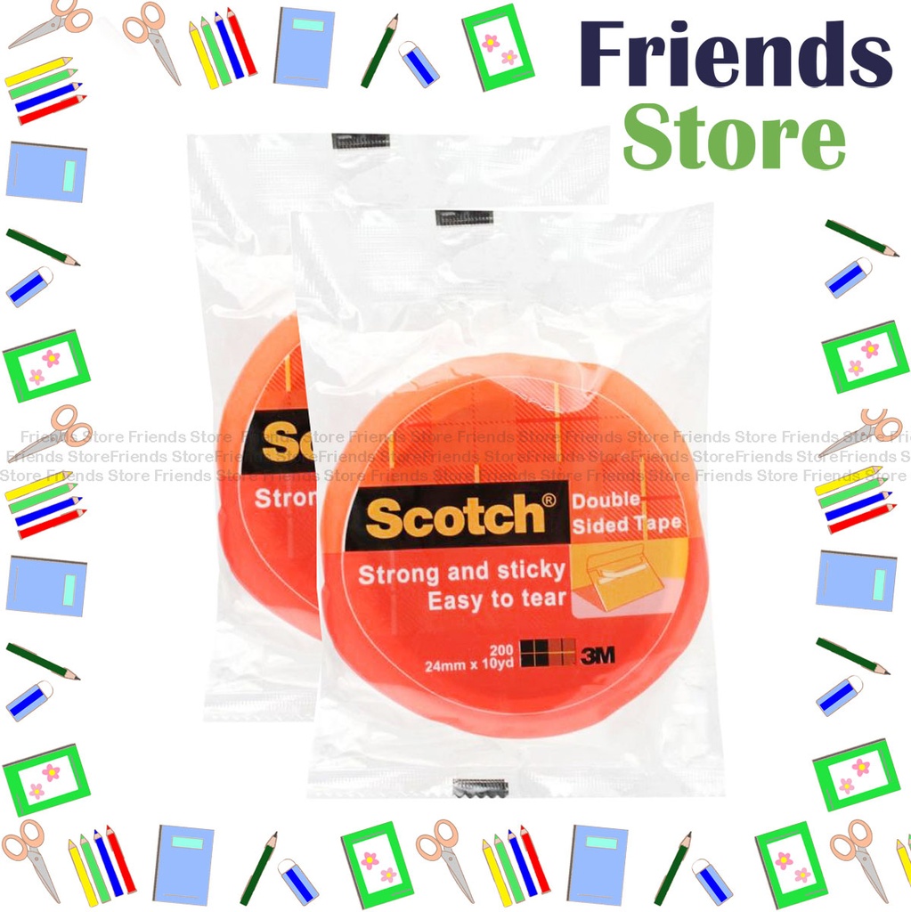 [111568] เทปกาวสองหน้า Scotch พร้อมแผ่นรอง ขนาด 24 มม. x 10 หลา จำนวน 200 ชิ้น [2 ม้วน]