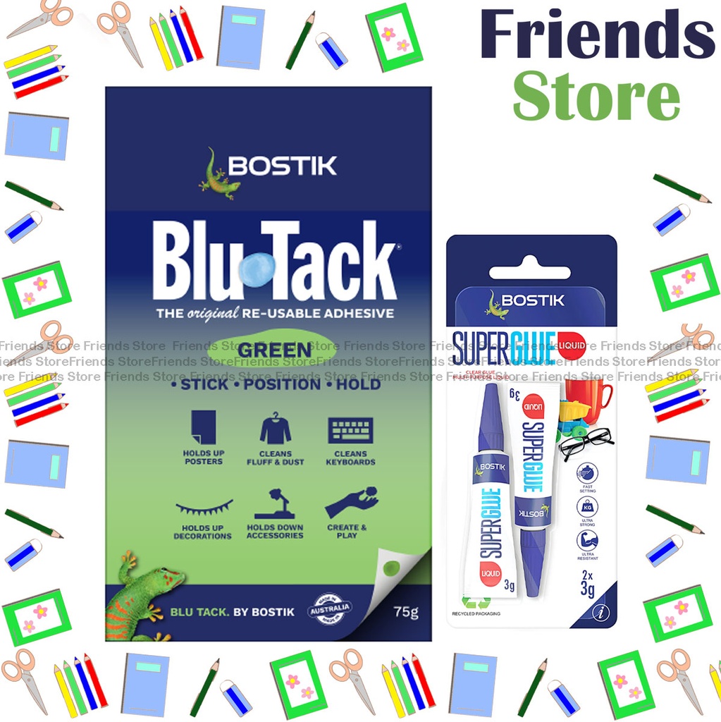 Bostik - Blu-Tack - Fluorescent Green 75g (+free Glu Stik 3g X 2)