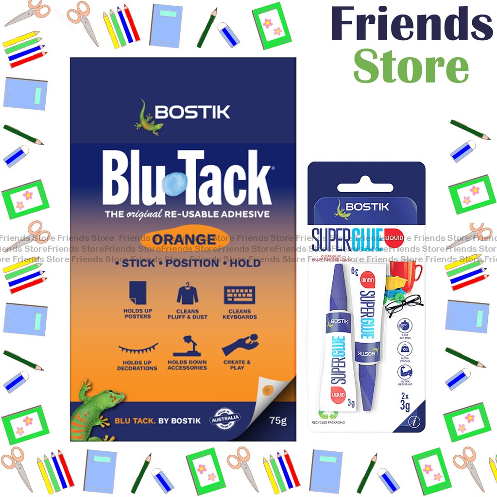 Bostik Blu-Tack 75g 蛍光オレンジ（3g強力接着剤×2付き）