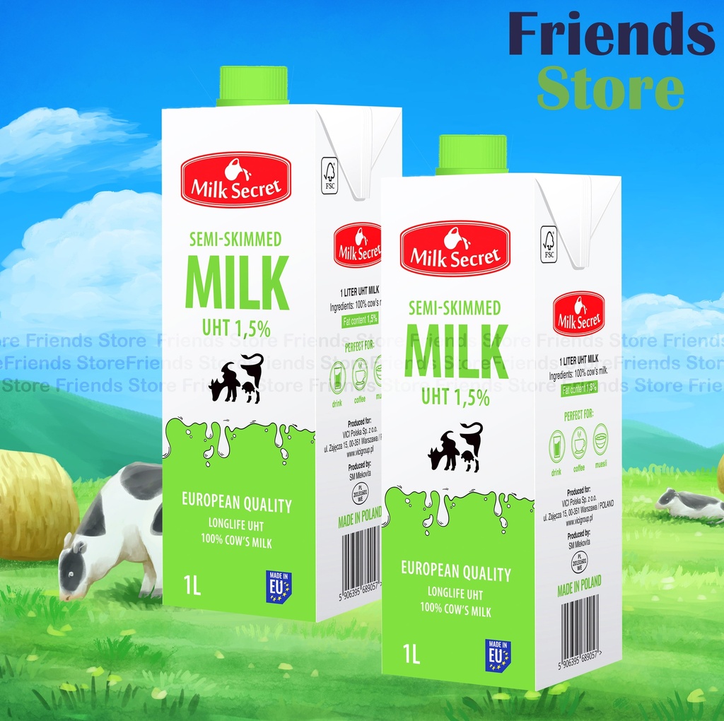 [4GZ4B] Milk Secret - UHT Semi-skimmed Milk 1.5% Fat (1L x 2)