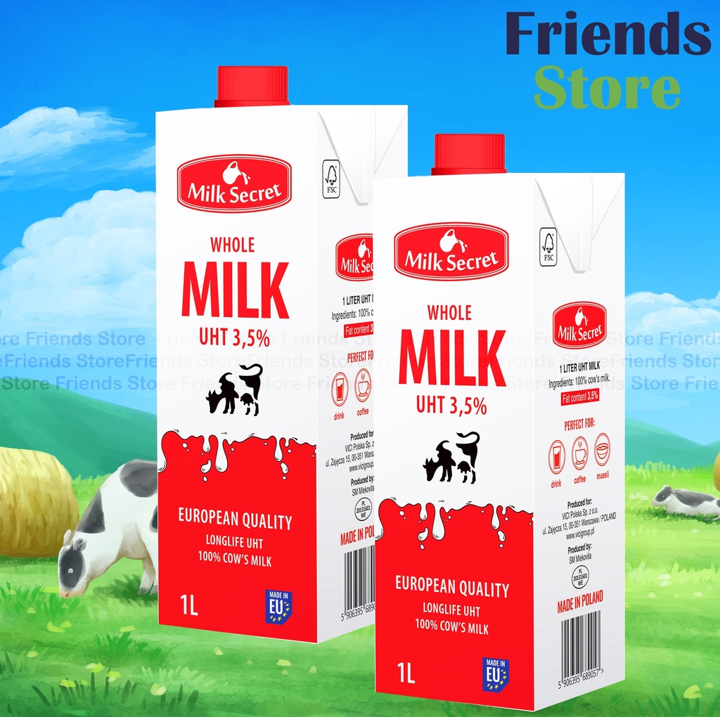 [4GZ4A] นมสด UHT ยี่ห้อ Milk Secret ไขมัน 3.5% (1 ลิตร x 2)