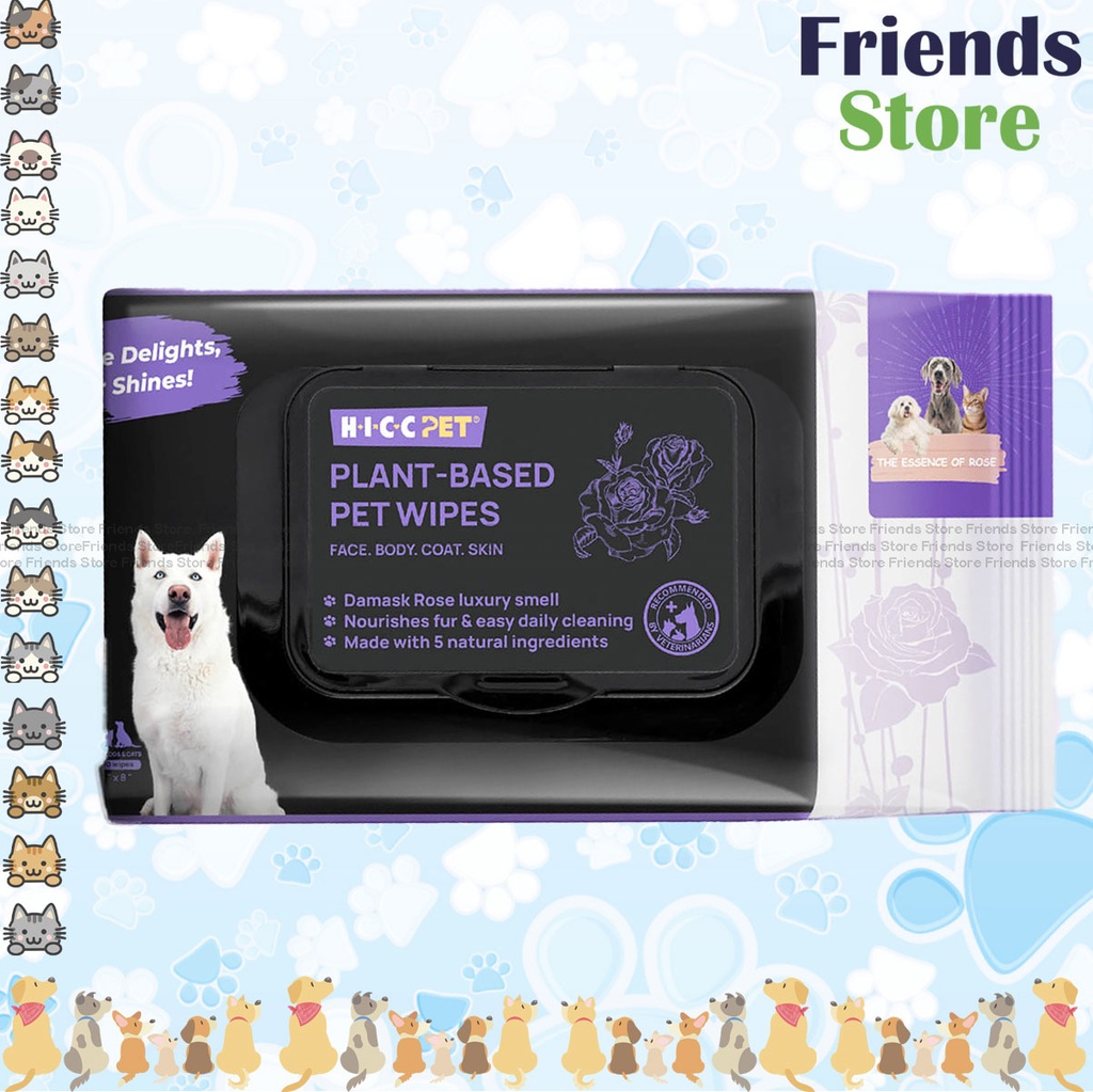 HICC PET - 猫と犬用ペット用植物由来成分配合ウェットティッシュ（100枚入り）猫と犬にユニバーサルなペット用消臭ウェットティッシュ、毛皮の保湿、抗菌ウェットティッシュ