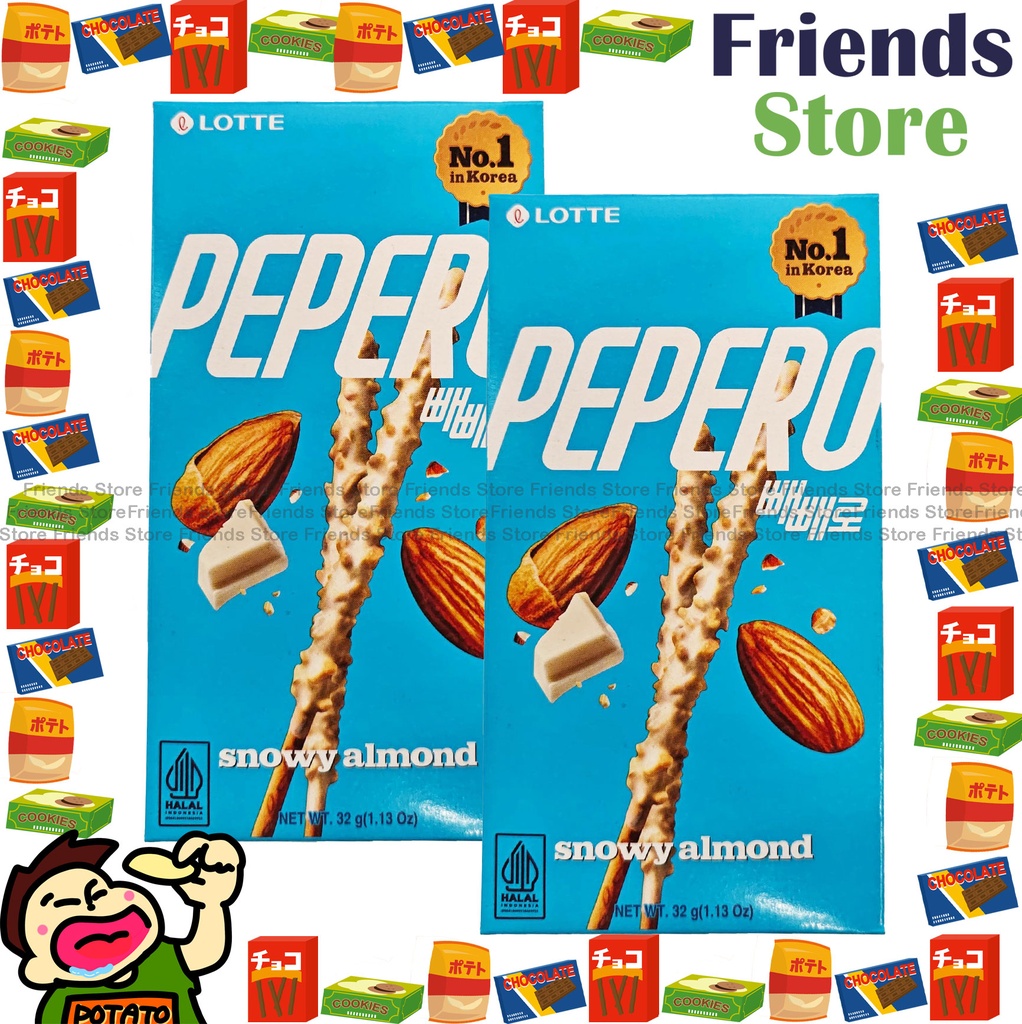 Lotte - PEPERO Snowy Almond บิสกิตแท่งรสช็อกโกแลต (32g X 2) (淺藍)