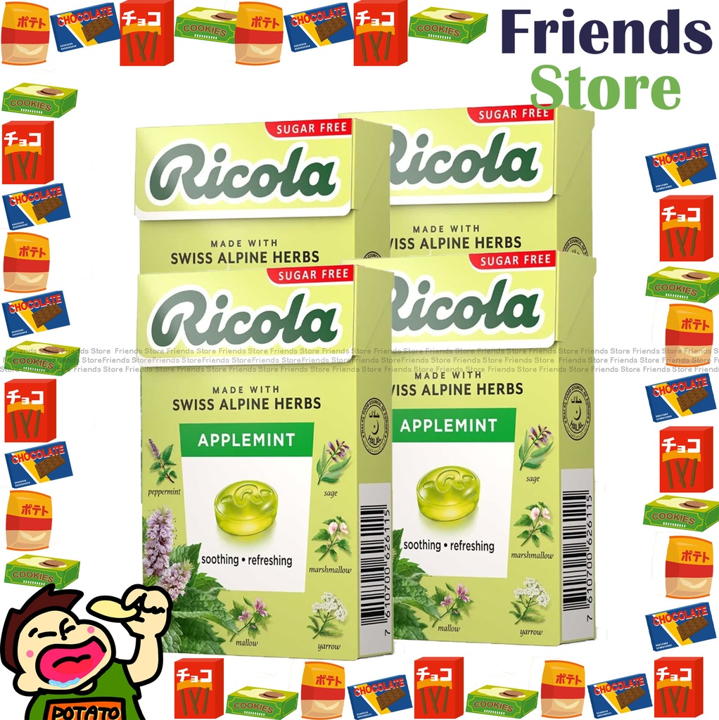 [4im3M] RICOLA - (盒裝) Sugar-free Apple Mint Flv. Herb Candy (40g X 4) #Dealer's Good of HK