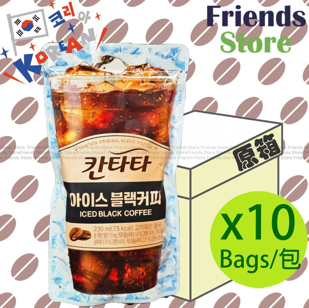 [4AD2] Lotte - [Full Case of 10] Korea Cantata Bag-packed Iced Black Coffee[黑咖啡[無甜]] (No straw) (230ml X 10)