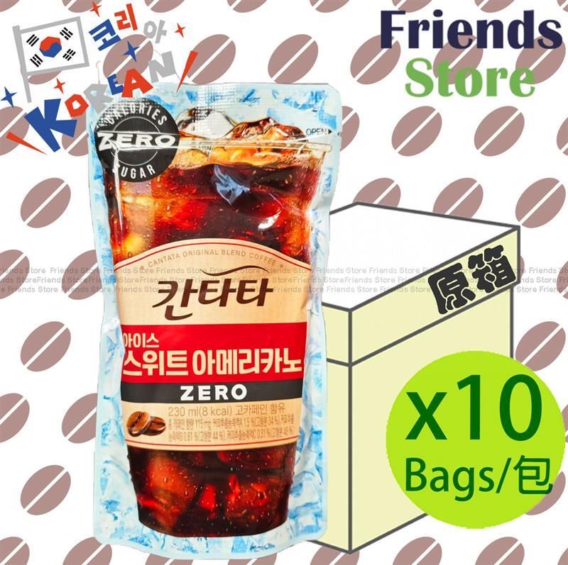 [4AD2A] Lotte - 【10팩 박스】한국 칸타타 파우치 ZERO 아이스 아메리카노 (빨대 없음) (230ml × 10)