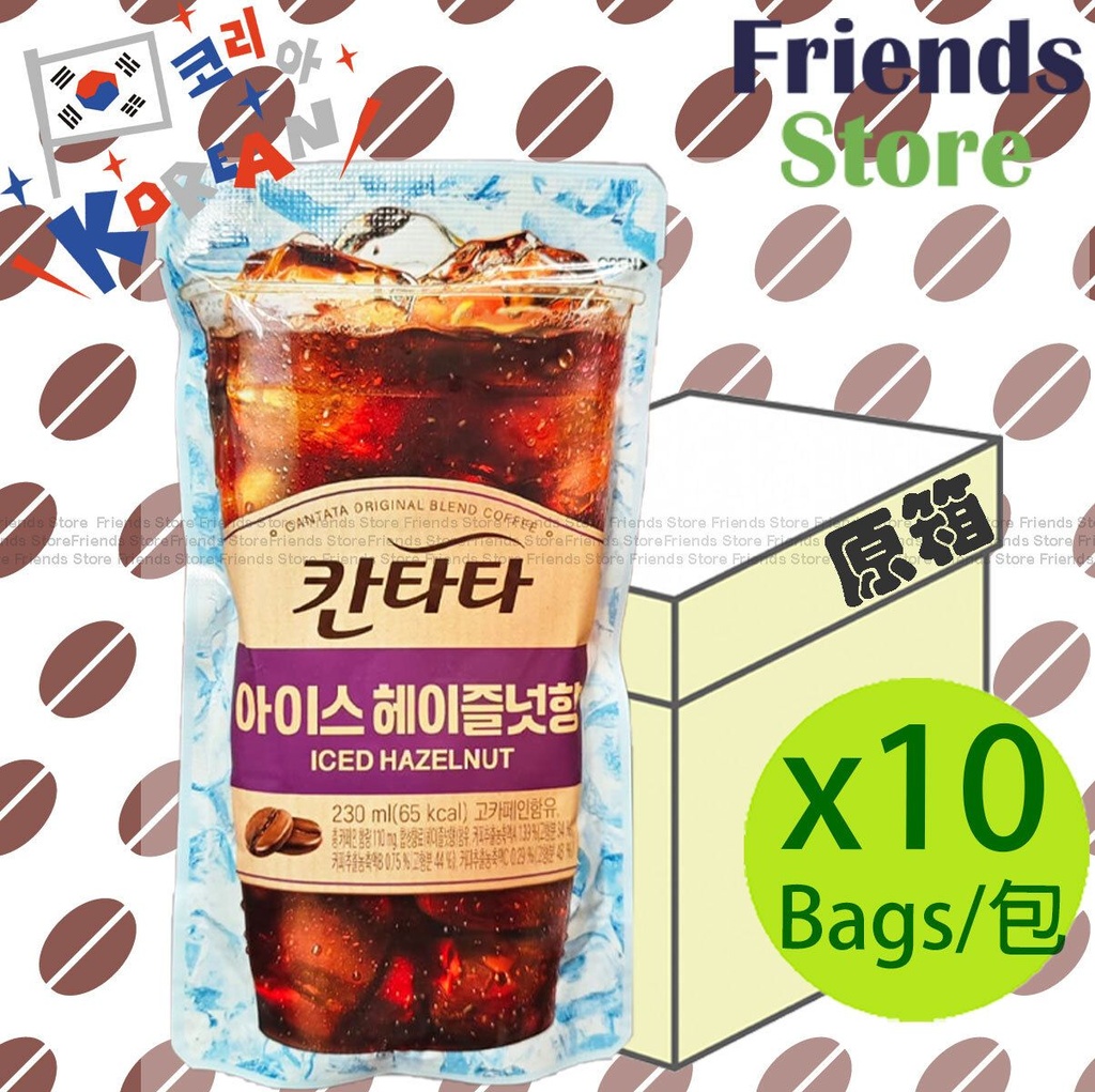 [4AD2B] Lotte - 【10팩 박스】한국 칸타타 파우치 아이스 헤이즐넛 커피 (빨대 없음) (230ml × 10)
