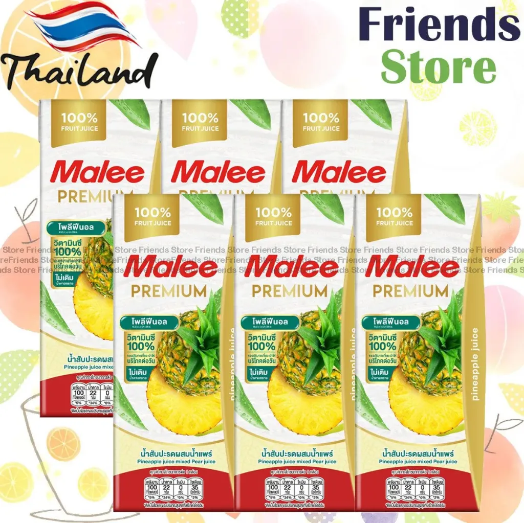 Malee - 100% 파인애플 주스 with 배 주스 200ml×6 (3개입×2)