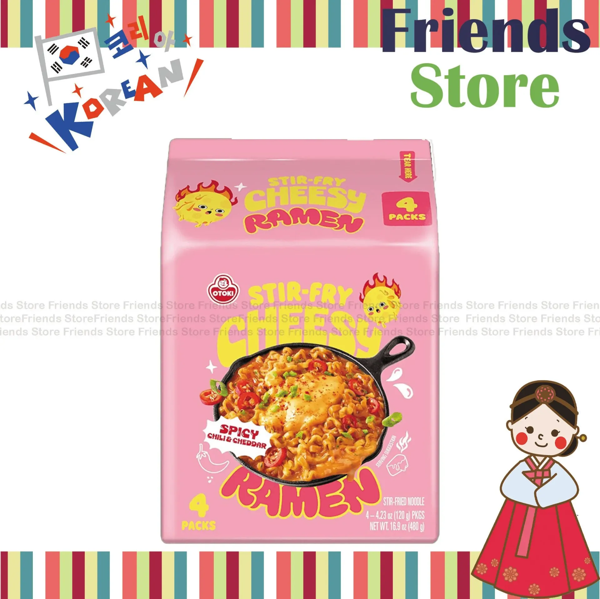 [4000911M] Ottogi - Ottogi Spicy Stir-Fry Cheesy Ramen Noodles (Spicy Cheddar Cheese Flv) 120g X 4