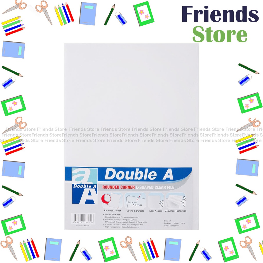 [LFA4-1201] แฟ้มใส Double A - ขนาด A4 รูปทรงตัว L ชั้นเดียว / สีโปร่งใส