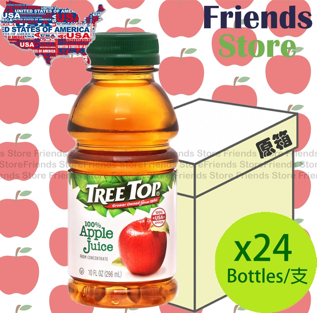 ツリートップ - [オリジナルボックス] ボトル入り100%アメリカ産アップルジュース (10オンス x 24本) 「アメリカ製品の賞味期限は月-日-年です。ご注意ください」