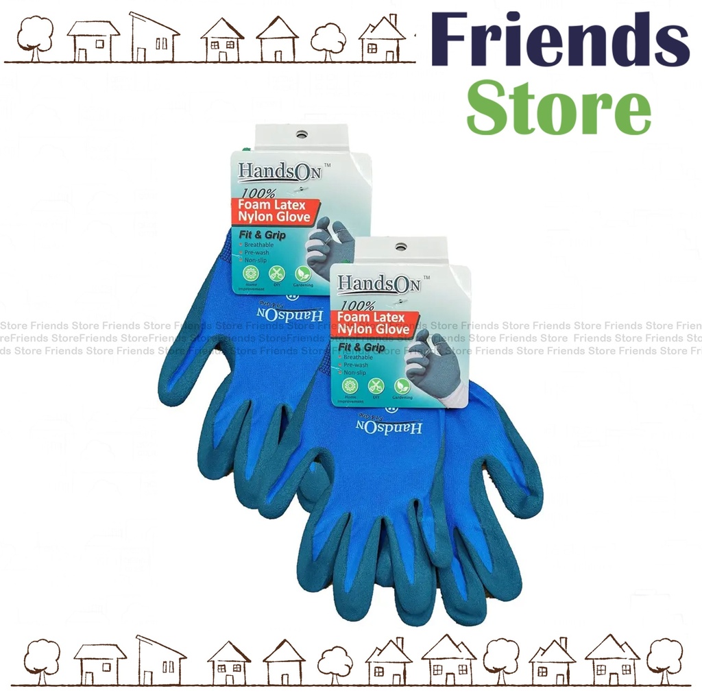 ถุงมือไนลอน HandsON ทำจากโฟมลาเท็กซ์ 100% รุ่น 309812 (สีน้ำเงิน / ไซส์ M) จำนวน 2 ชิ้น