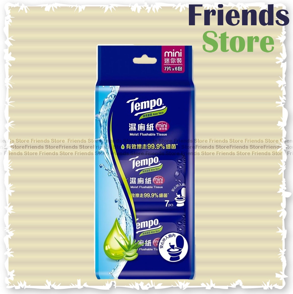 [13032B] Tempo - Mini迷你裝 Moist Flushable Tissue (Aloe Vera 清爽蘆薈味) (7pcs/pack X 6)    (packing randomly distributed)