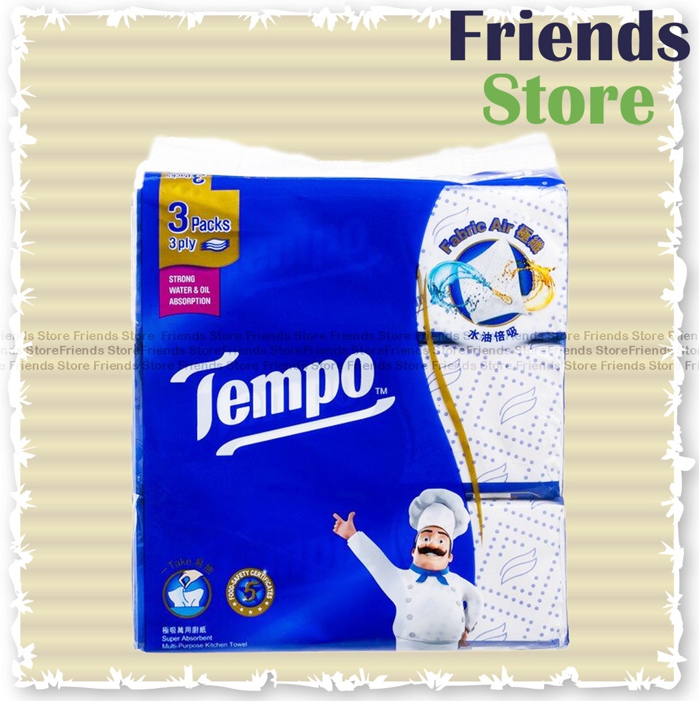 Tempo - ผ้าเช็ดครัวอเนกประสงค์ซึมน้ำดีเยี่ยม (แบบพับซ้อน) - 3 แพ็ค 3S