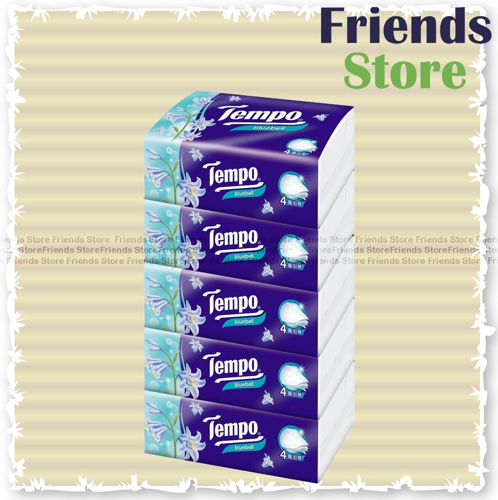 กระดาษทิชชู่เช็ดหน้า Tempo - 4 ชั้น (Blue Bell 藍風鈴) แบบซอฟต์แพ็ค (5 แพ็ค) (บรรจุภัณฑ์จัดส่งแบบสุ่ม)