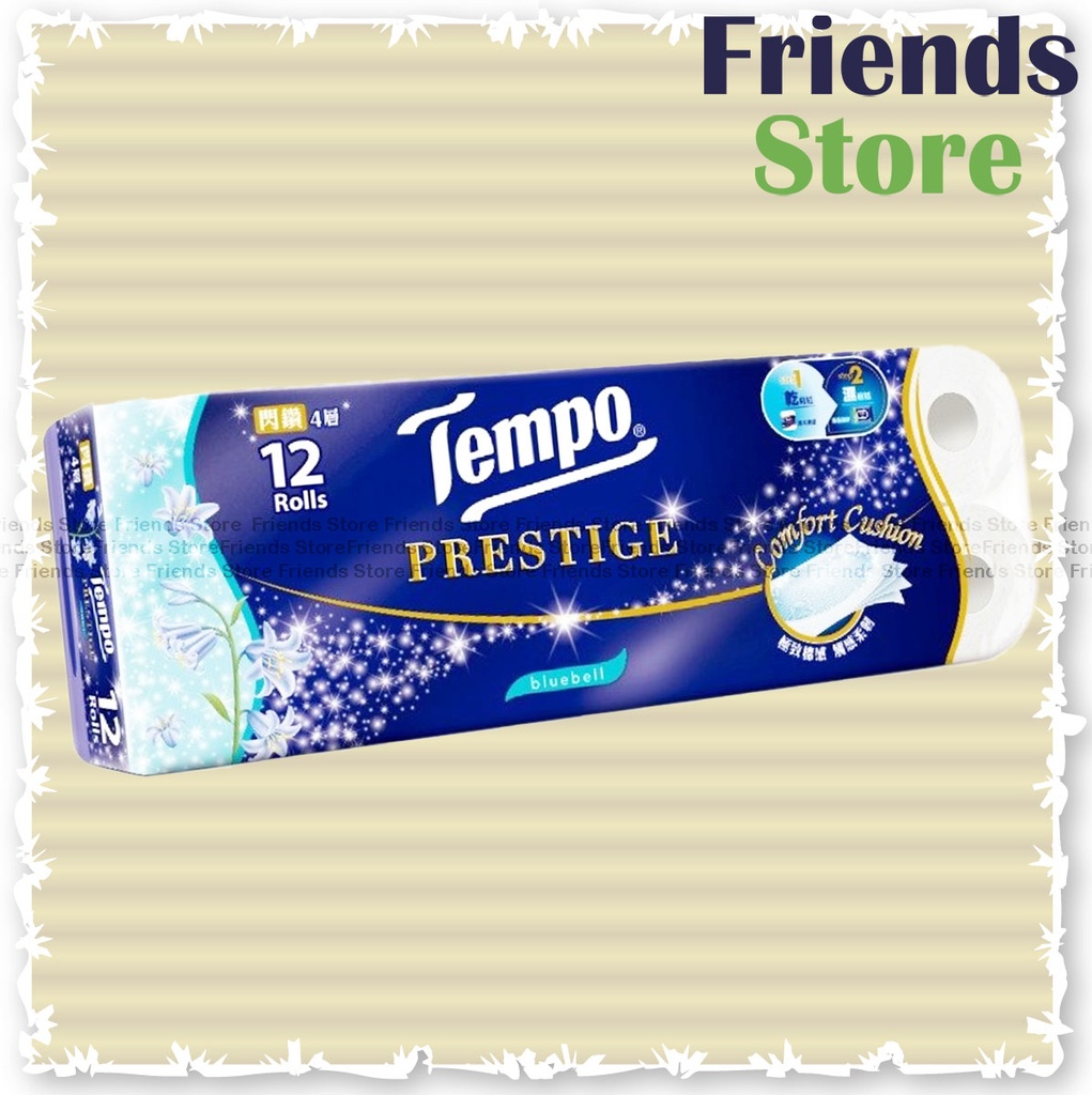 [13031G] กระดาษชำระ Tempo - <12 ม้วน> 4 ชั้น Prestige (Blue Bell 藍風鈴) (บรรจุภัณฑ์จัดส่งแบบสุ่ม)