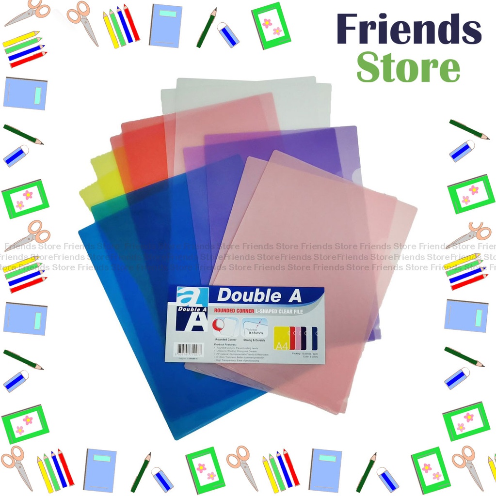 [LFA4-1216] Double A - A4 L shape single layer clear file/Six color mix