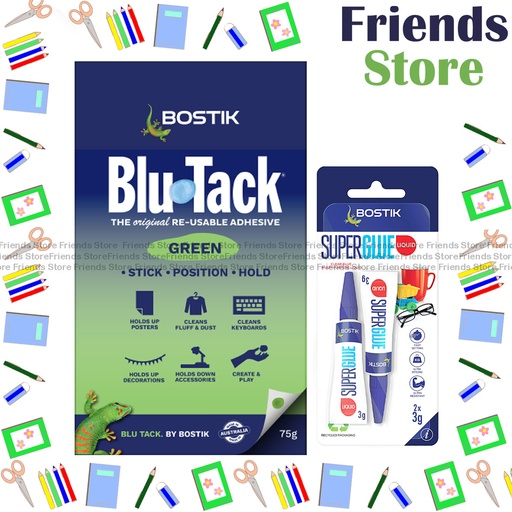 [14054D] Bostik Blu-Tack 75g 万能接着剤 - 蛍光グリーン（お得パック・3g強力接着剤×2付き）
