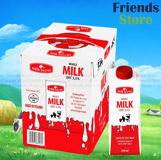 [4GZ4C] Milk Secret - [Full Case] <細盒裝> UHT Whole Milk 3.5% Fat (250ml X 12)